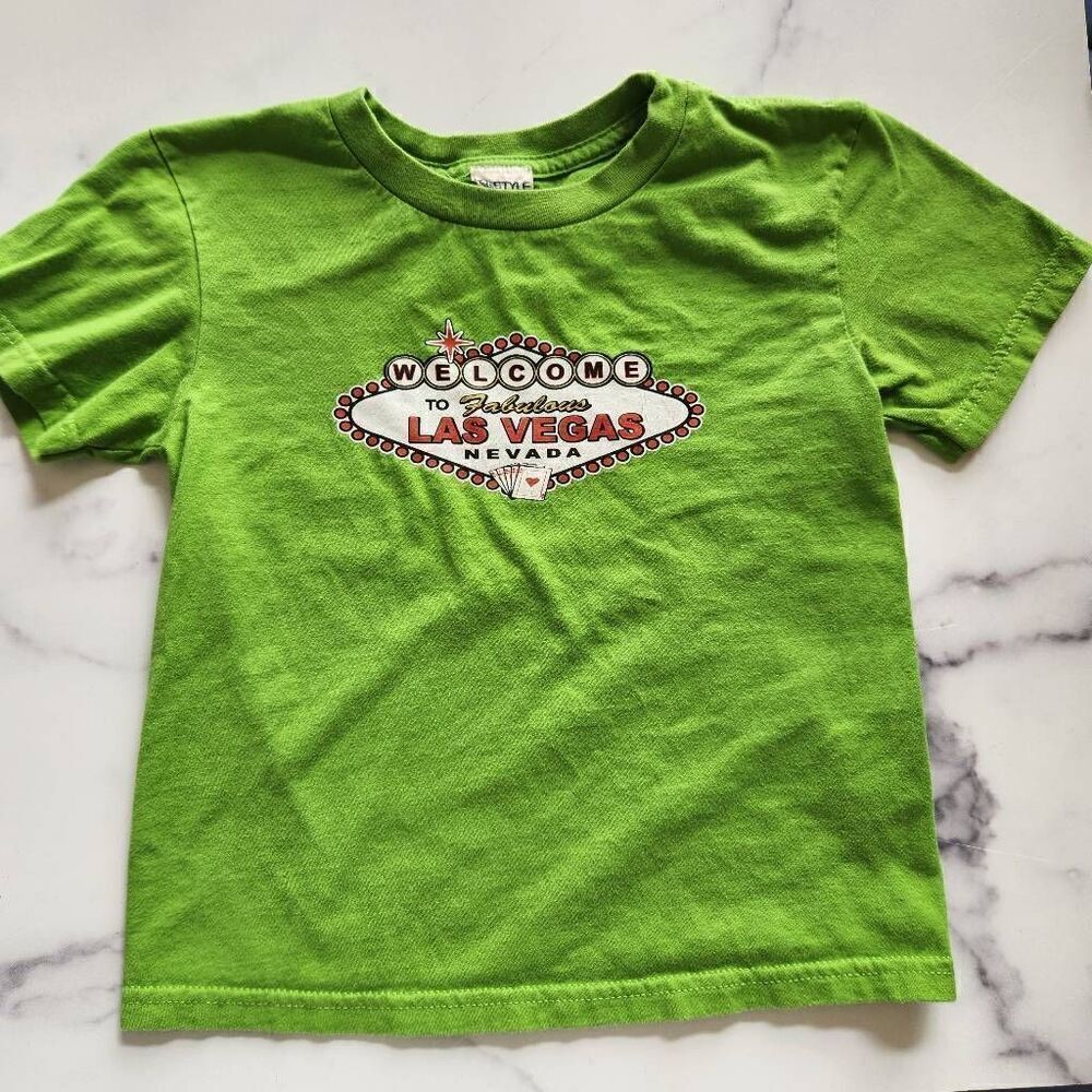 Alstyle kids unisex 5/6 lime green Welcome To Las Vegas tourist t-shirt Nevada